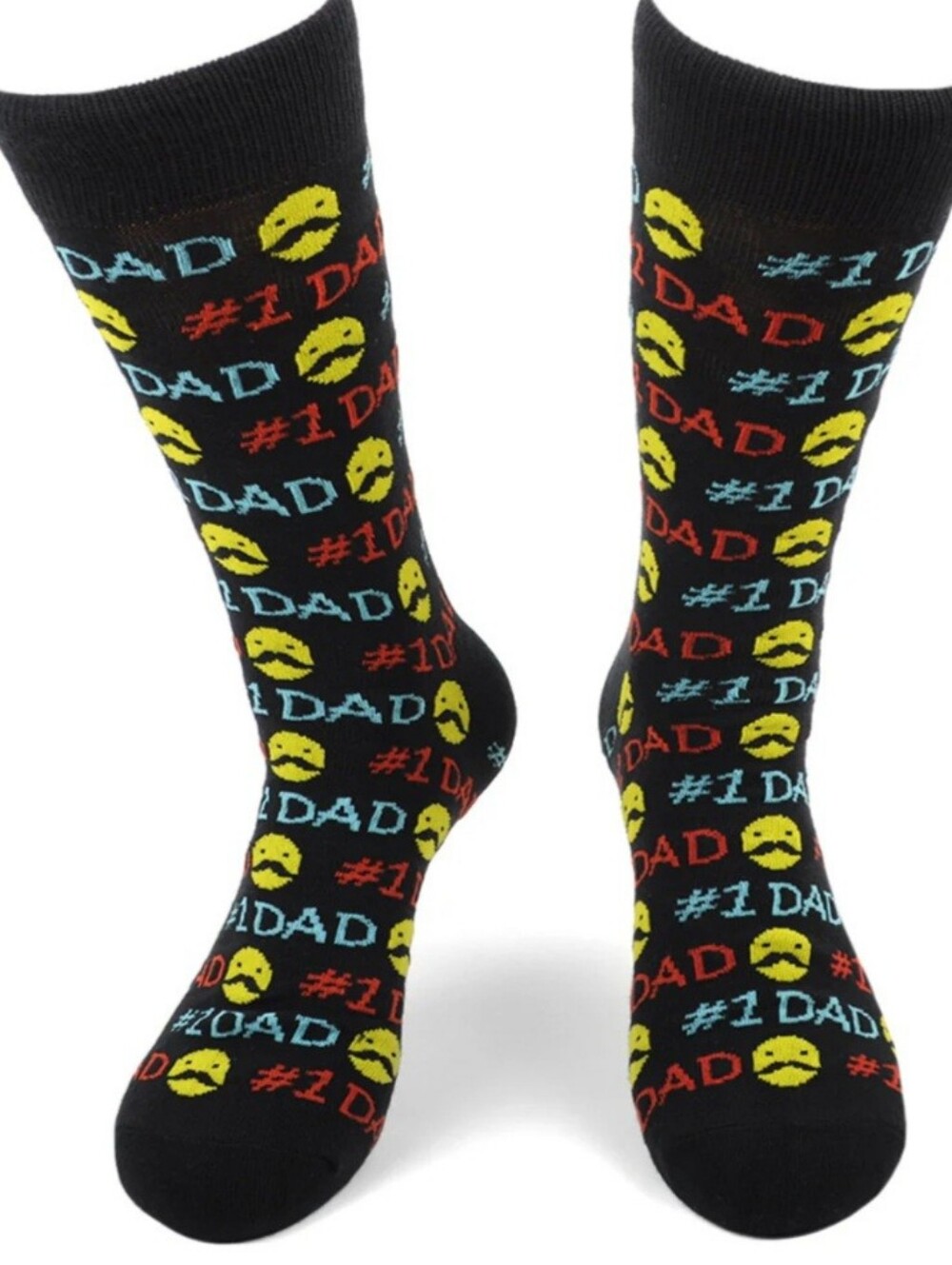 Mens number one DAD crew socks mustache emoji